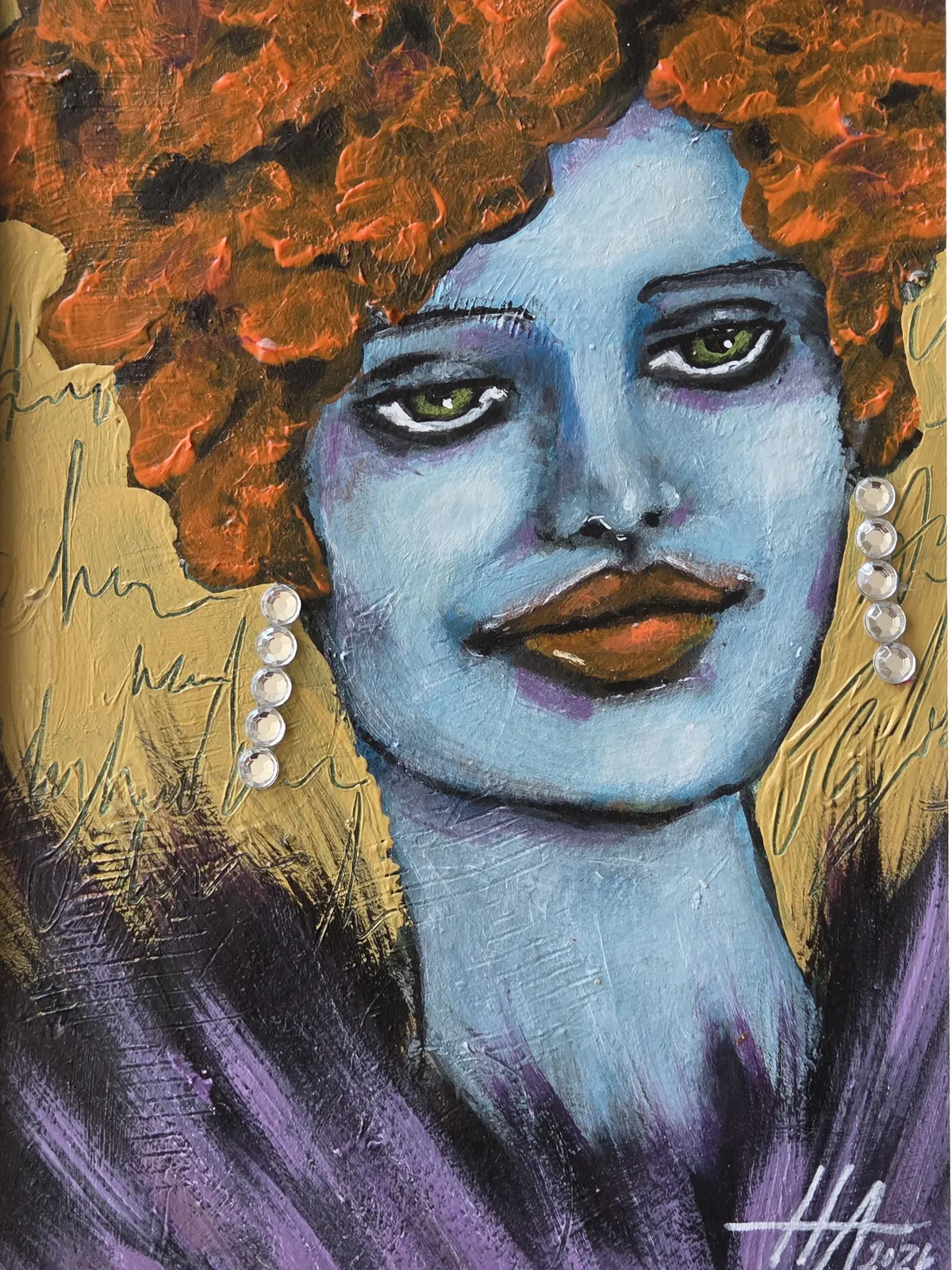 Akrylmålning Blue face 4 av Helena Andreasson