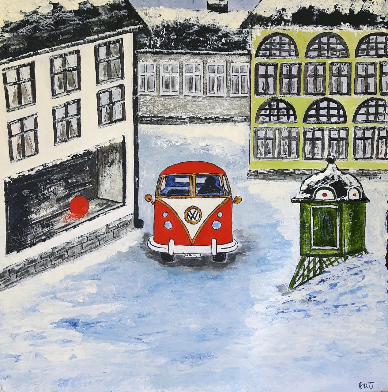 Akrylmålning Bussen i gränden av Rose-Marie Österström