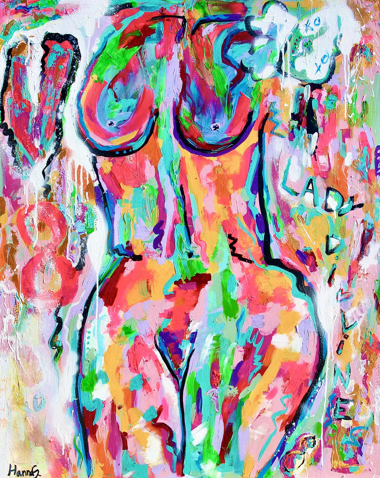 Akrylmålning Lady Divine - Colorful Abstract Body av Hanna Sander