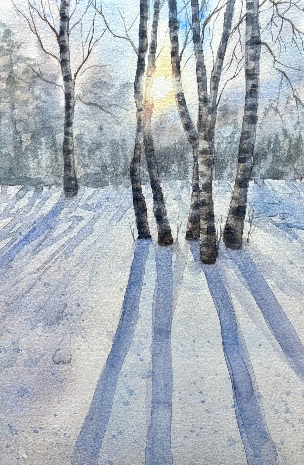 Akvarell Vintersol i Kälvesta av Anna Wolf