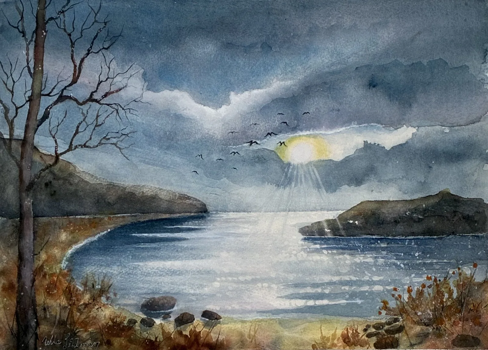 Akvarell Late afternoon a day in october av Ulla Lidman