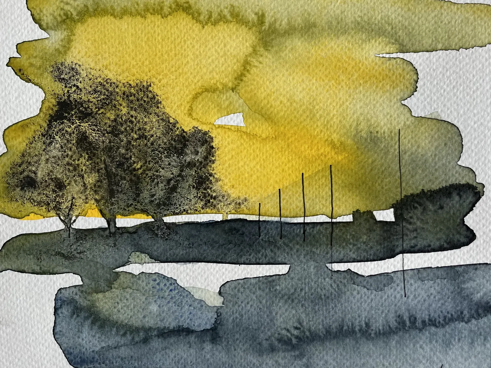 Akvarell Finns det fortfarande elledningar ovan mark? av Eva Henriksson