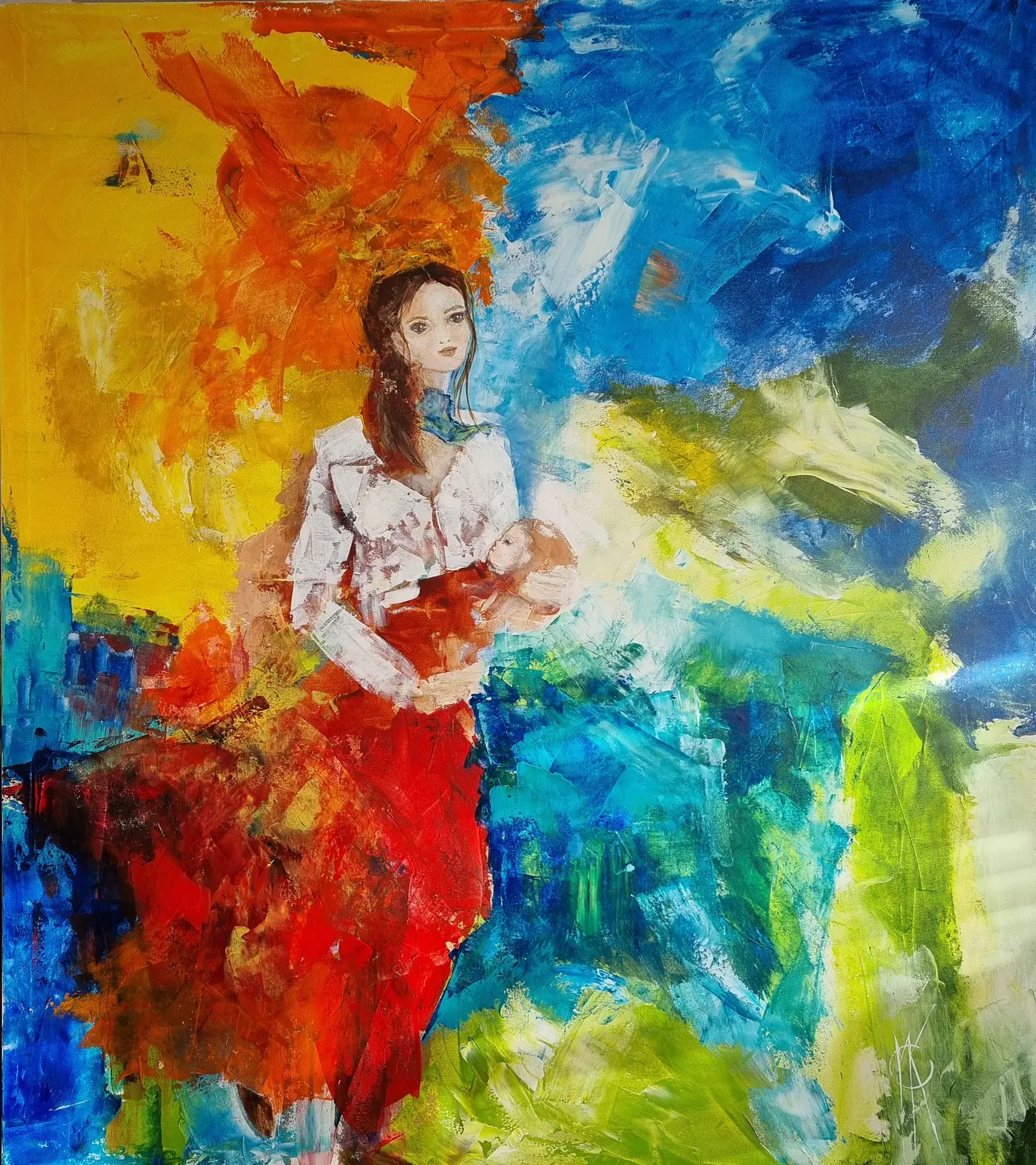 Akrylmålning Save the Children! av Majlis Karlsson