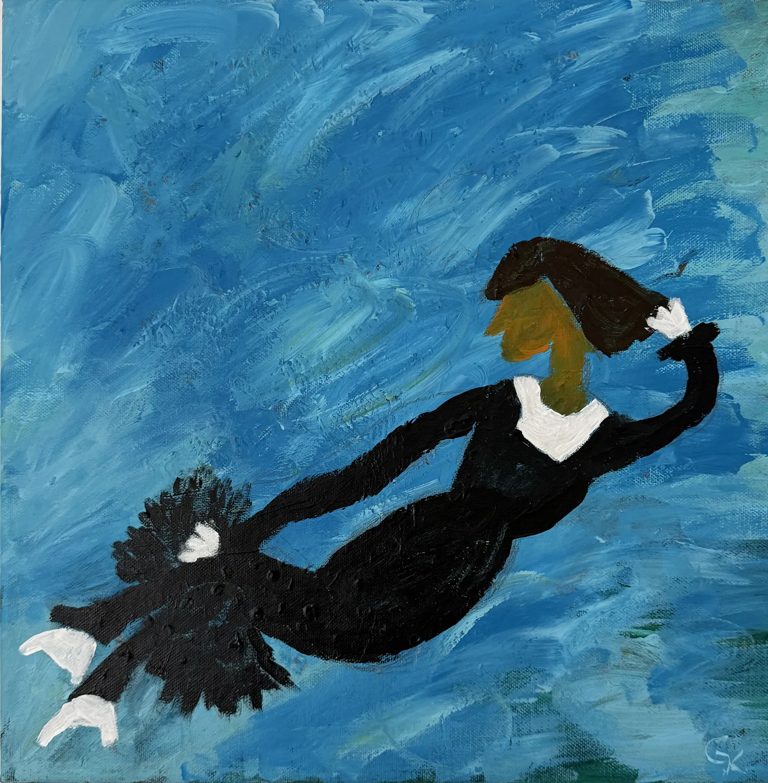 Akrylmålning Flygande Dam av Göran Karjaluoto