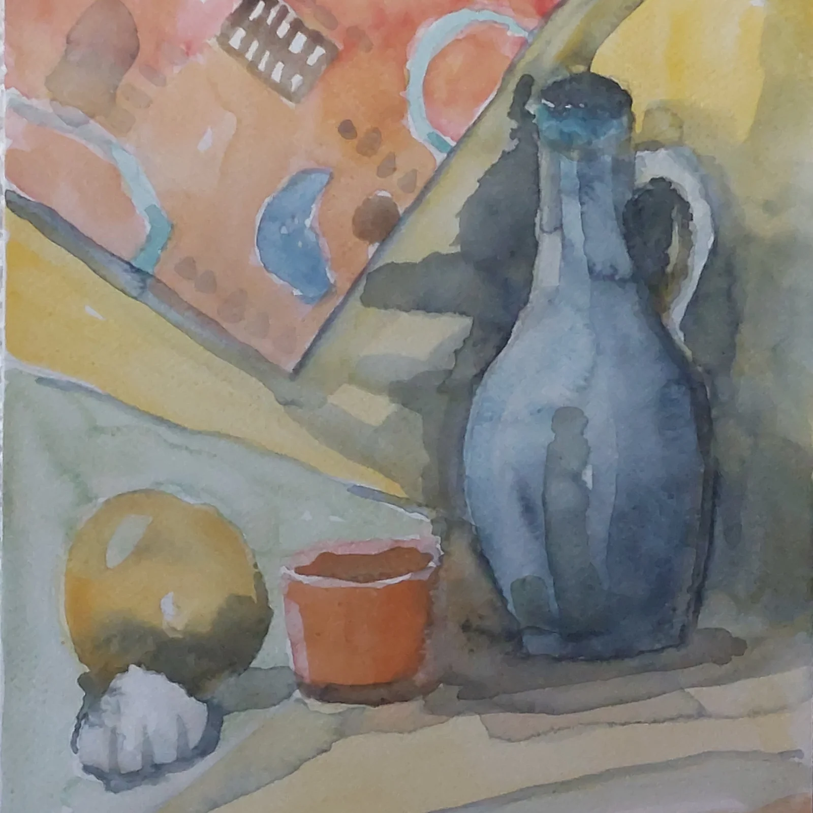 Akvarell Blå kanna av Margareta Sköldheden