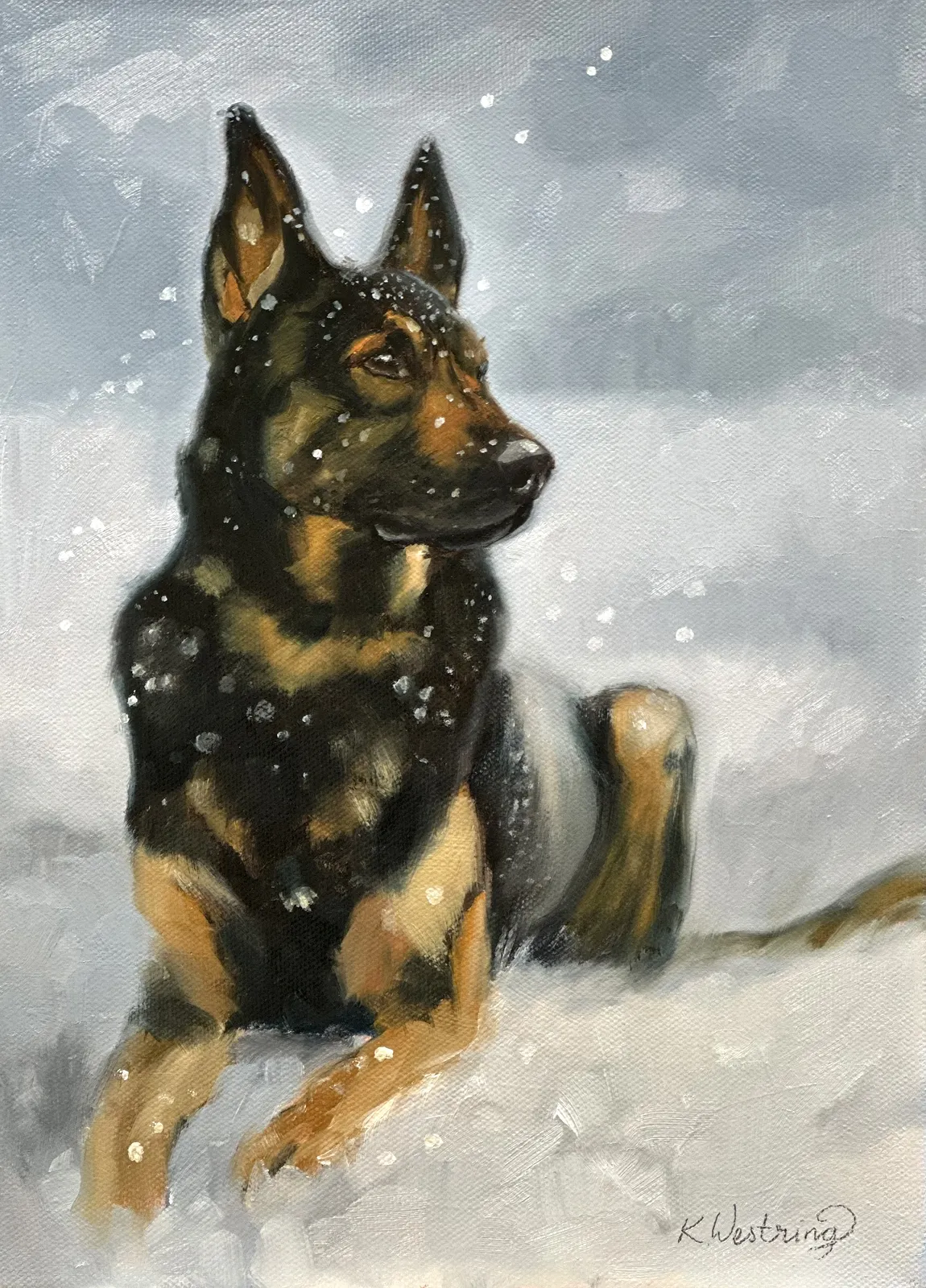 Oljemålning Vintervakt av Kristina Westring