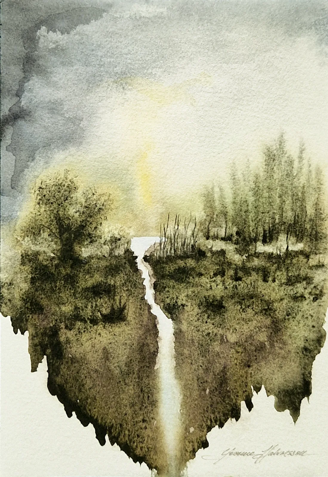 Akvarell Sensommarkväll av Yvonne Halvarsson