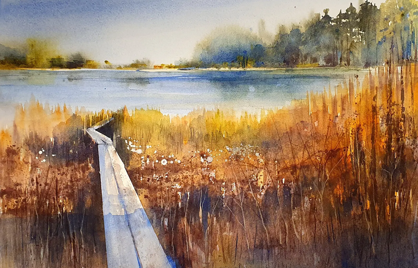 Akvarell Sommar vid Sandasjön av Jenny Övrebö