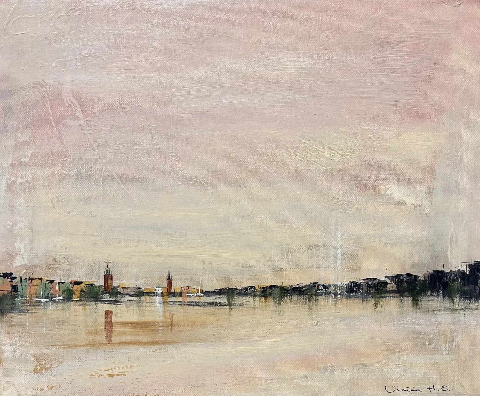 Akrylmålning Litet Stockholm i rosa av Ulrica Halling Olsson_art Stockholm