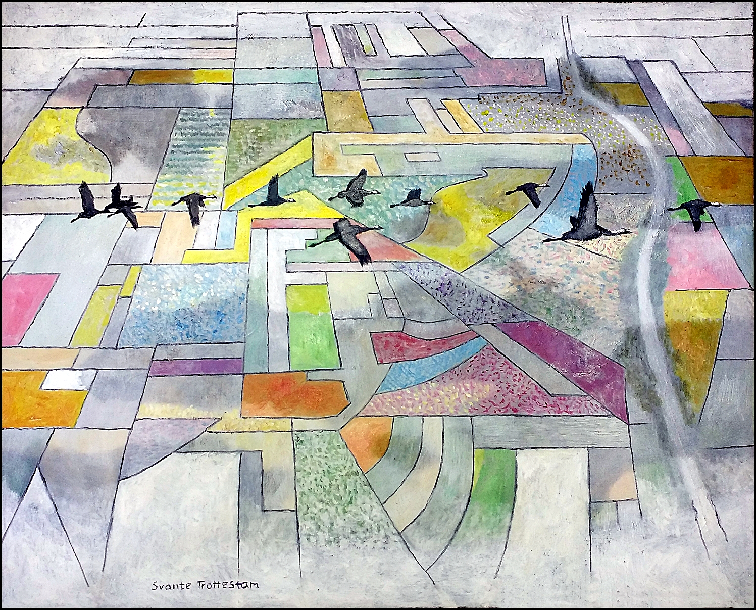 Oljemålning Tranorna av Svante Trottestam