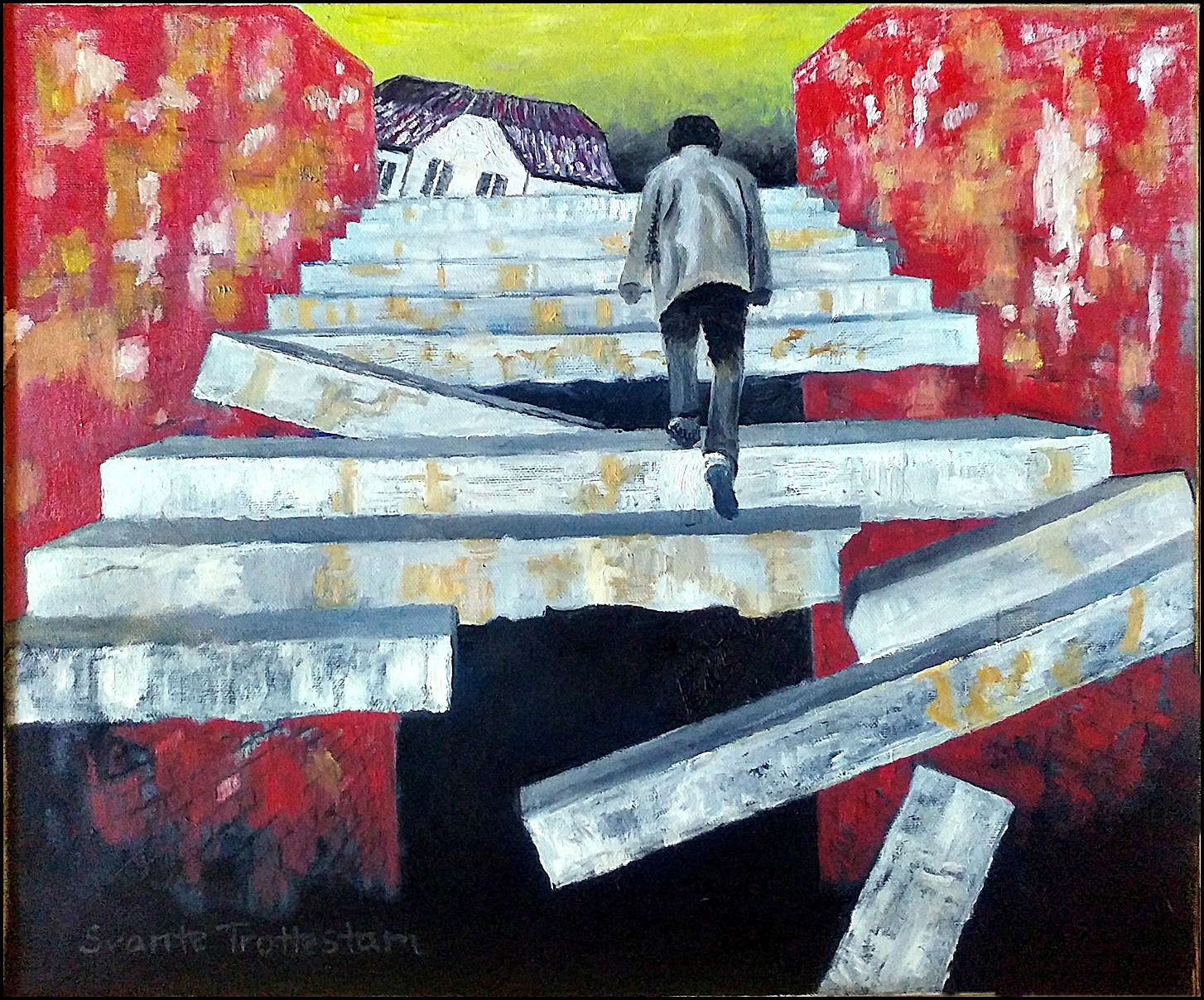 Oljemålning Snabbt uppför trapporna av Svante Trottestam