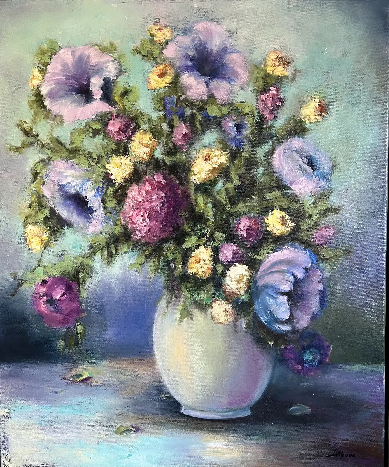 Oljemålning Blommor i turkos av Anzhelika Henne