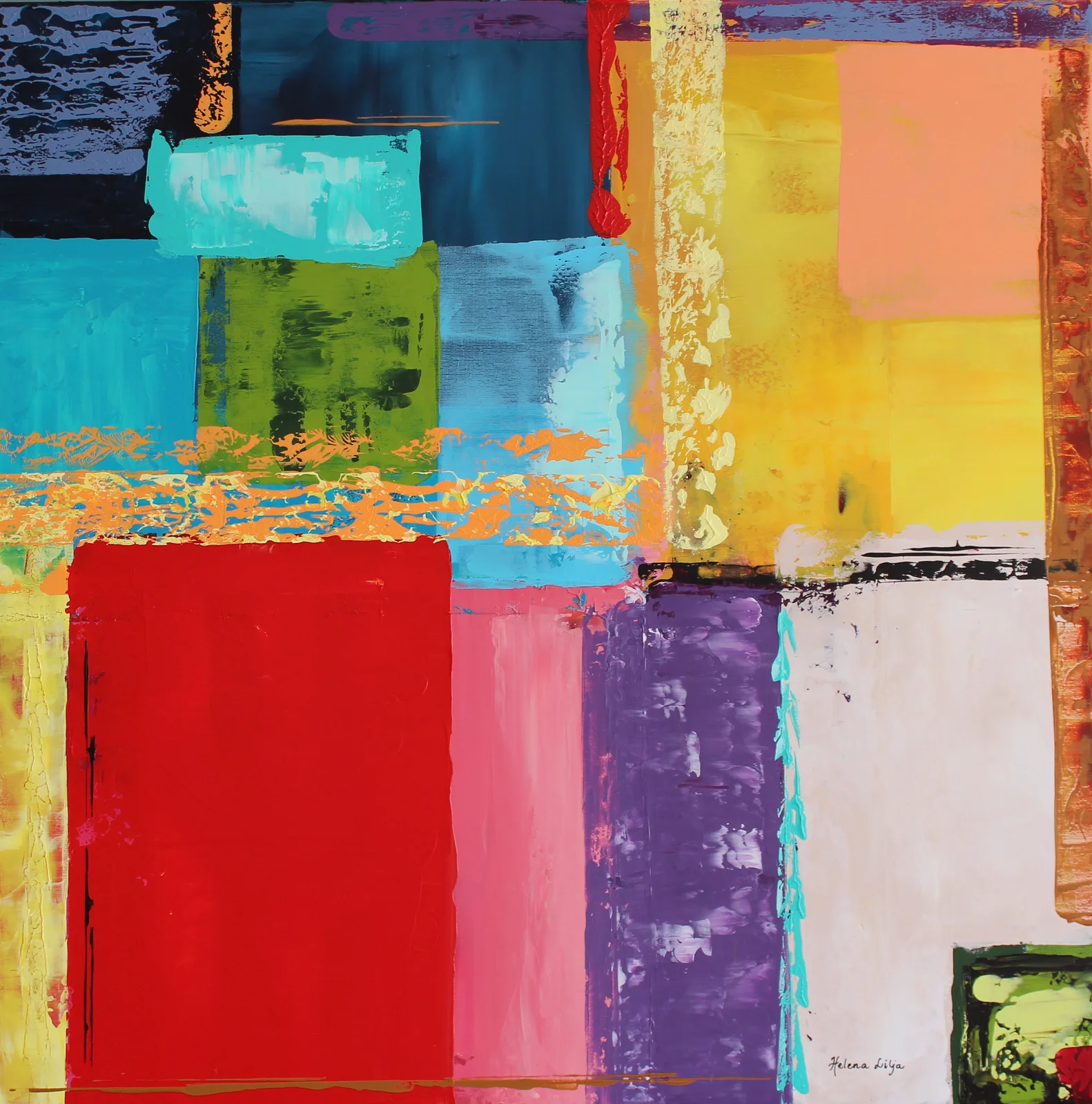 Akrylmålning Färgstark 7 av Helena Lilja