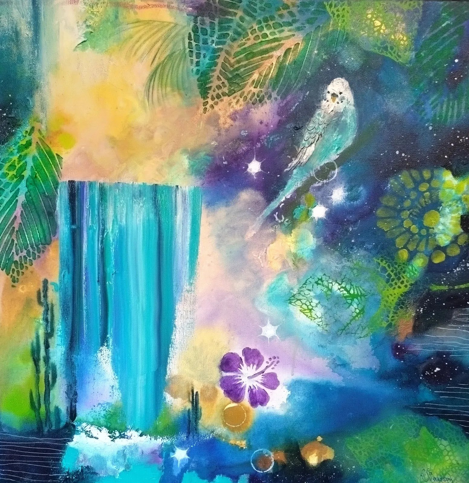 Akrylmålning Månljus av Lisa Svensson