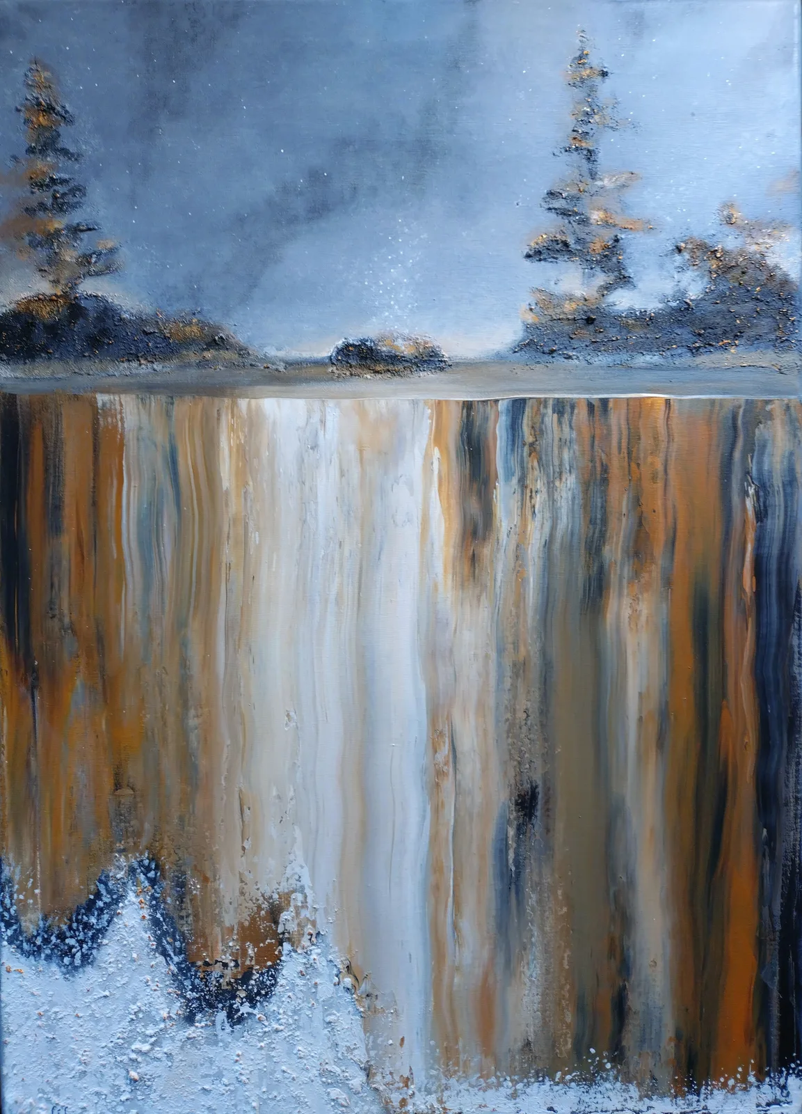 Akrylmålning autumn snow av Lisa Svensson