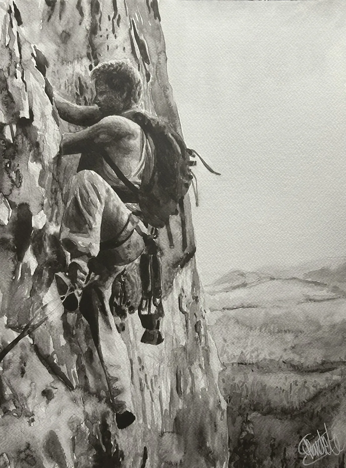 Akvarell Friklättraren av Christian Prändel