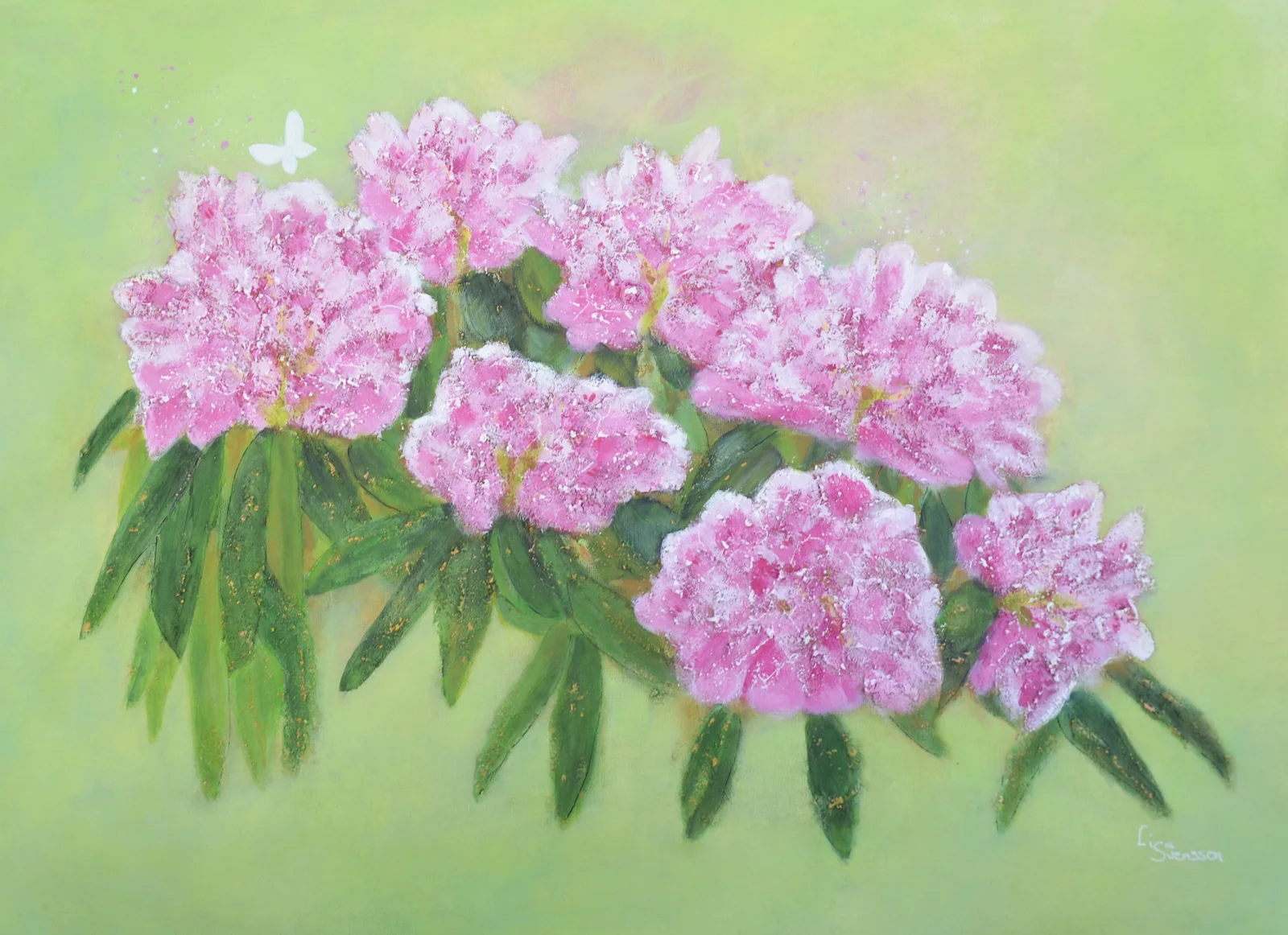 Akrylmålning Rhodondendron av Lisa Svensson