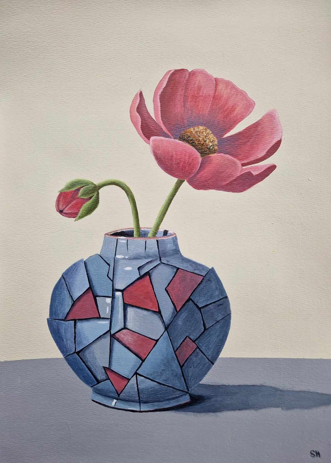 Akrylmålning Skärvor och blomster av Susanne Hagemark