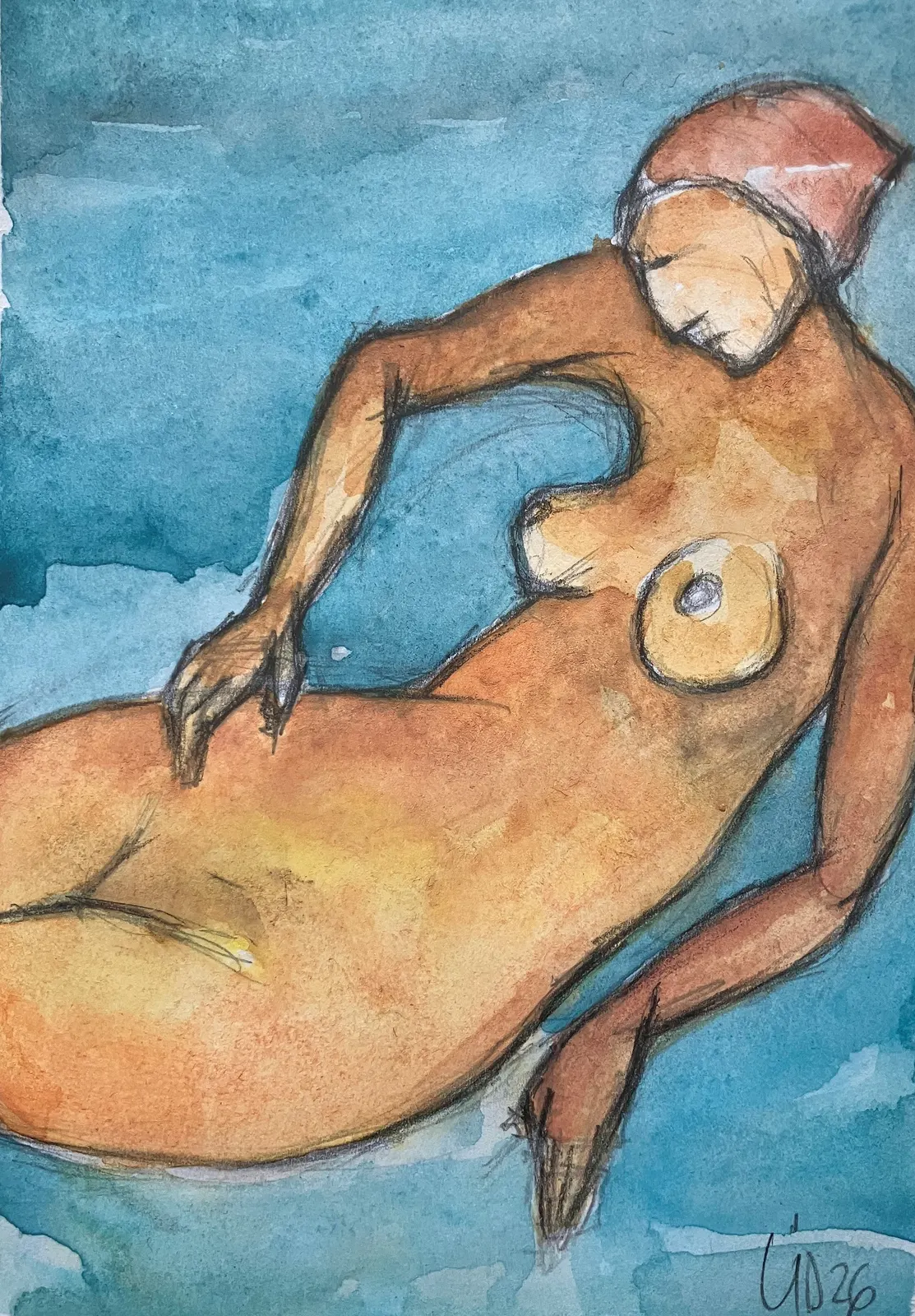 Akvarell Naken modell Akt 64 av Calin Ion Deas