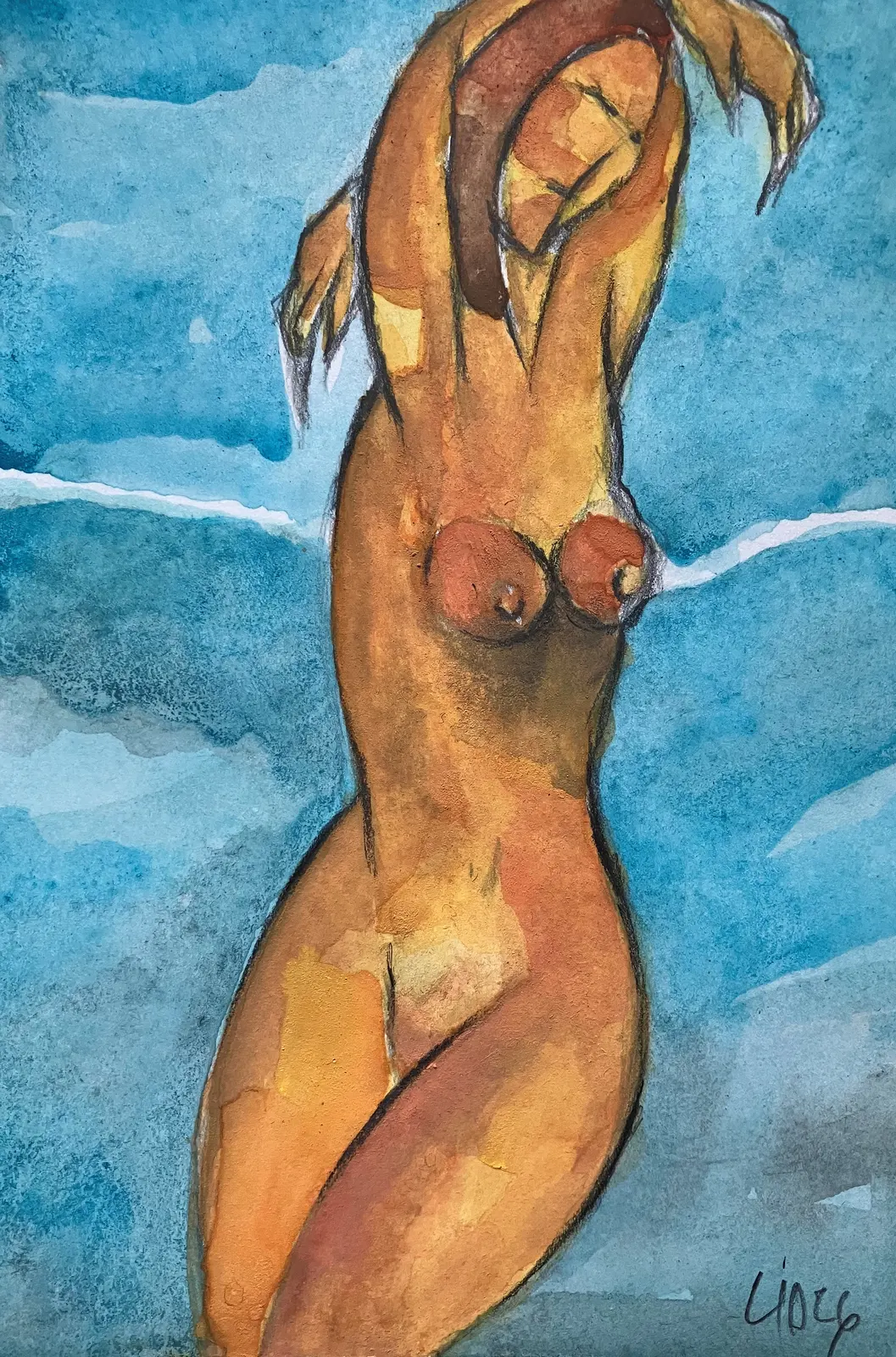 Akvarell Naken modell Akt 65 av Calin Ion Deas