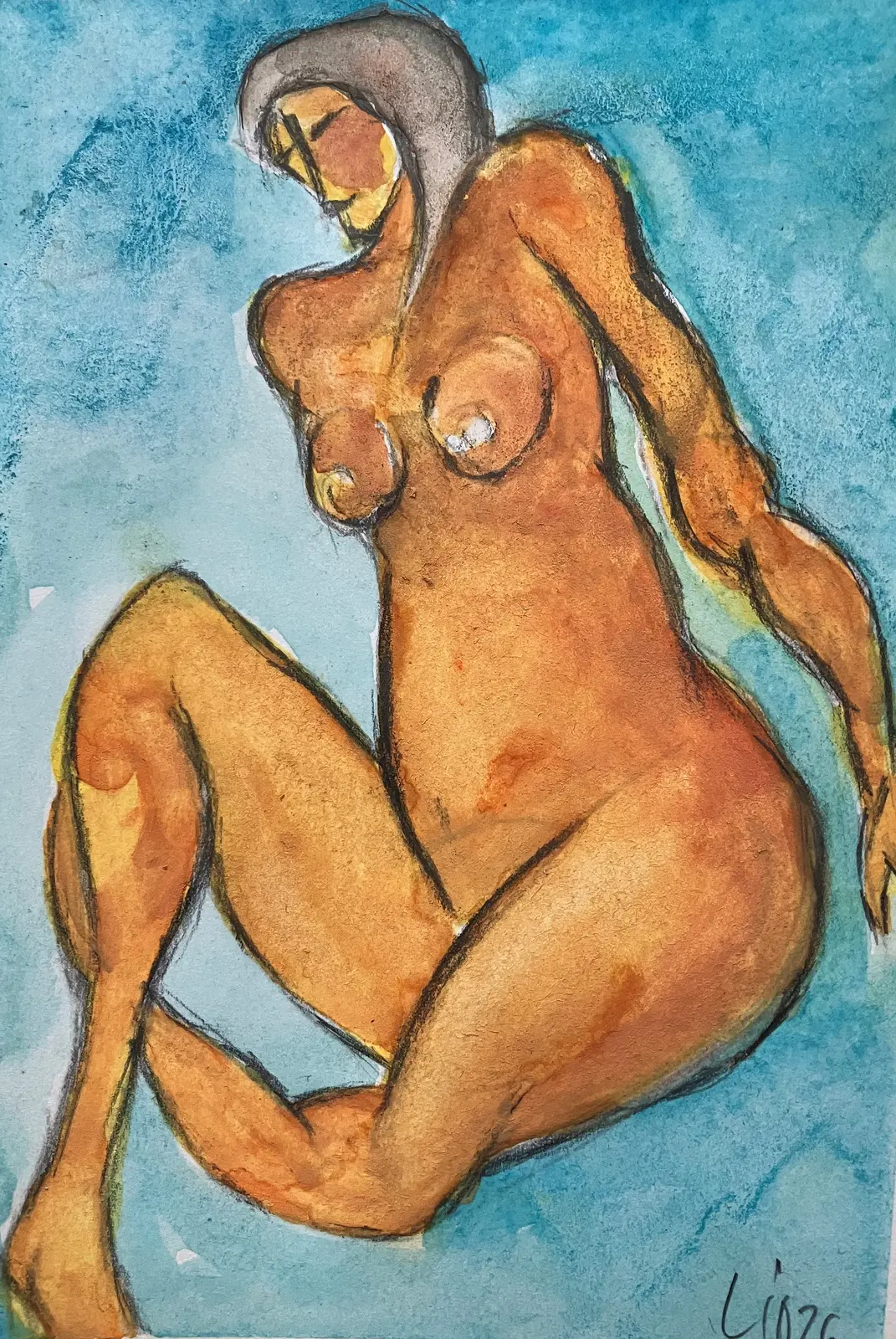 Akvarell Naken modell Akt 66 av Calin Ion Deas