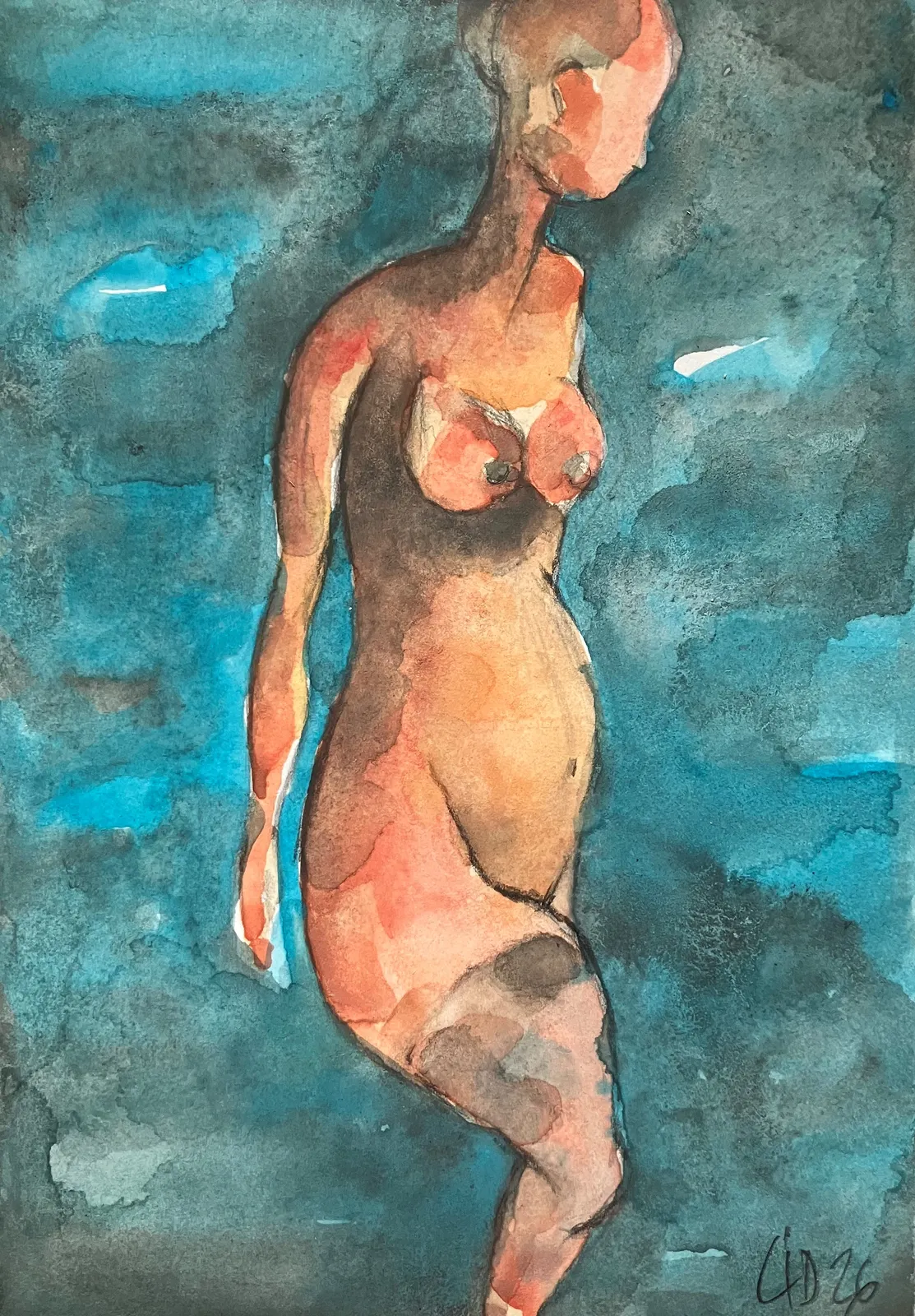 Akvarell Naken modell Akt 71 av Calin Ion Deas