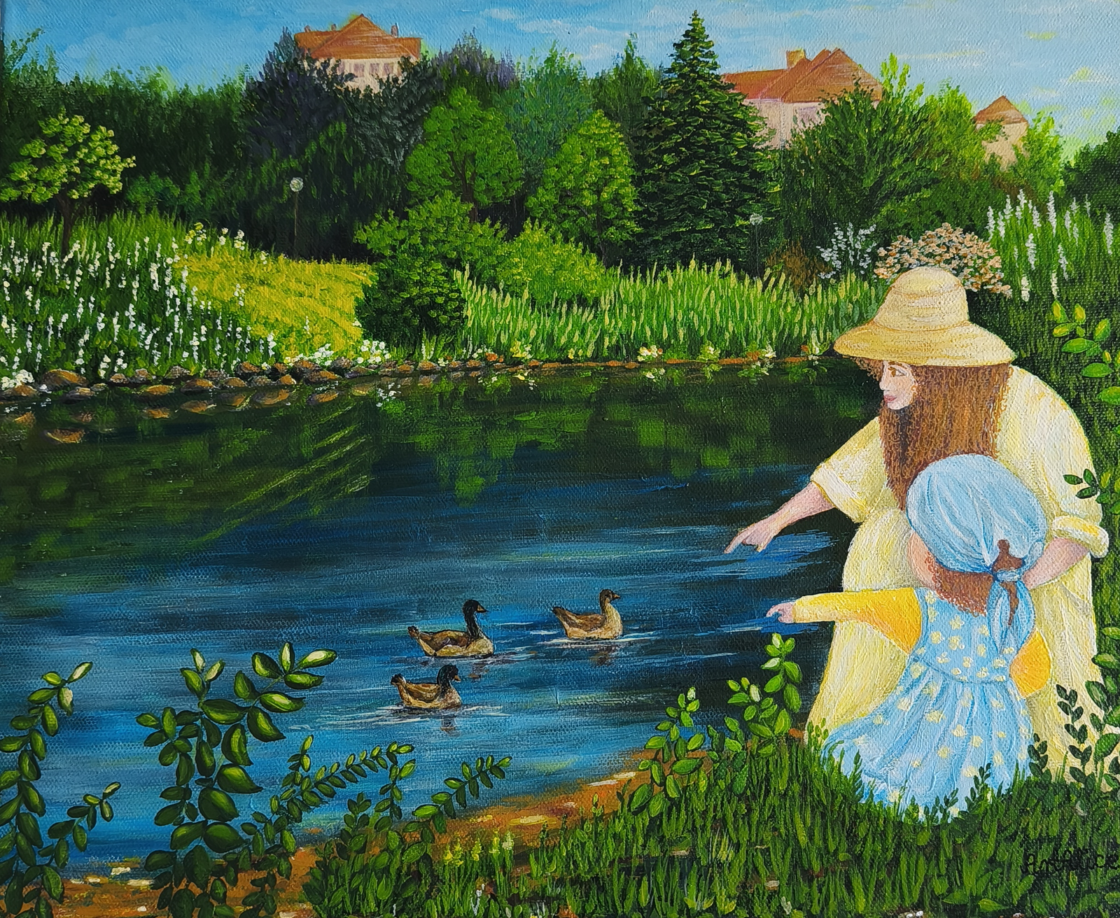 Akrylmålning Malmö, Lilla Dammen i Pildammsparken av Alicja Placinska Tapia