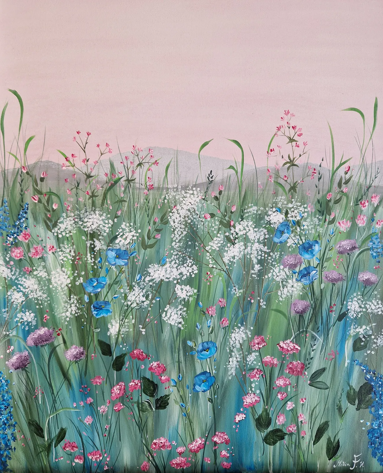 Akrylmålning Blomsteräng av Malin Frelin Helsing