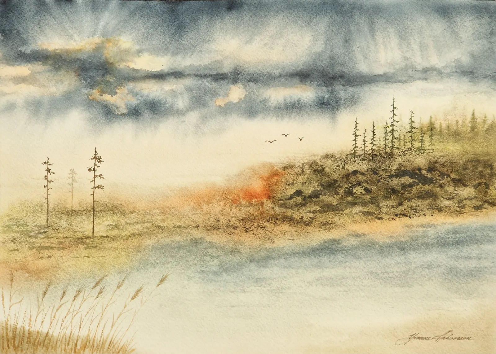 Akvarell Efter regn av Yvonne Halvarsson