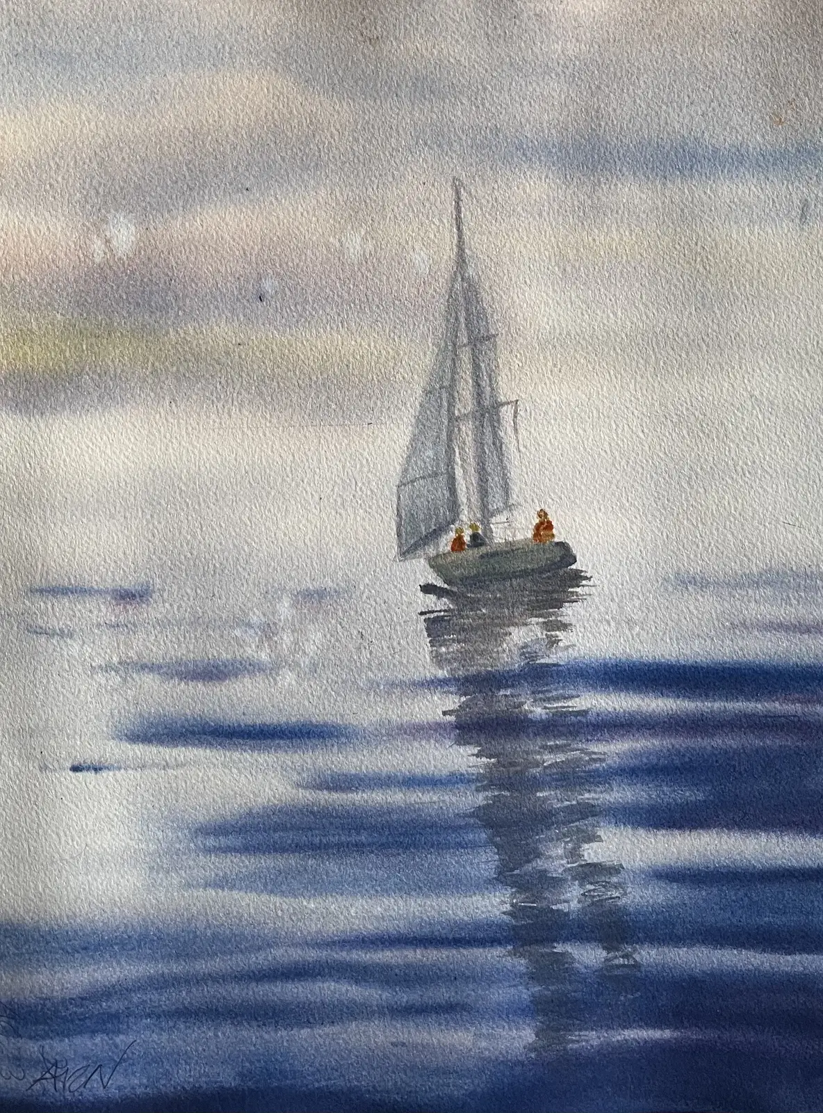 Akvarell Segelbåt på stilla hav av Anna-Karin Nystrand