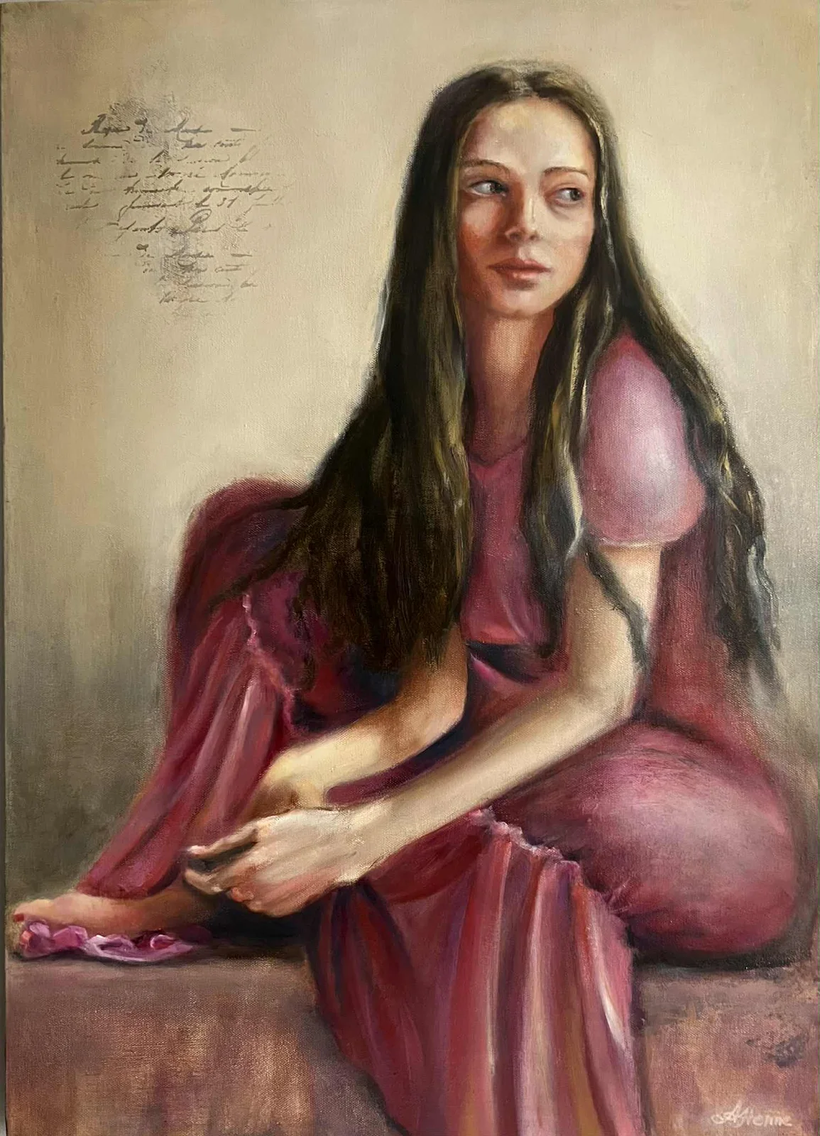 Oljemålning Kvinnan i den rosa klänningen av Anzhelika Henne