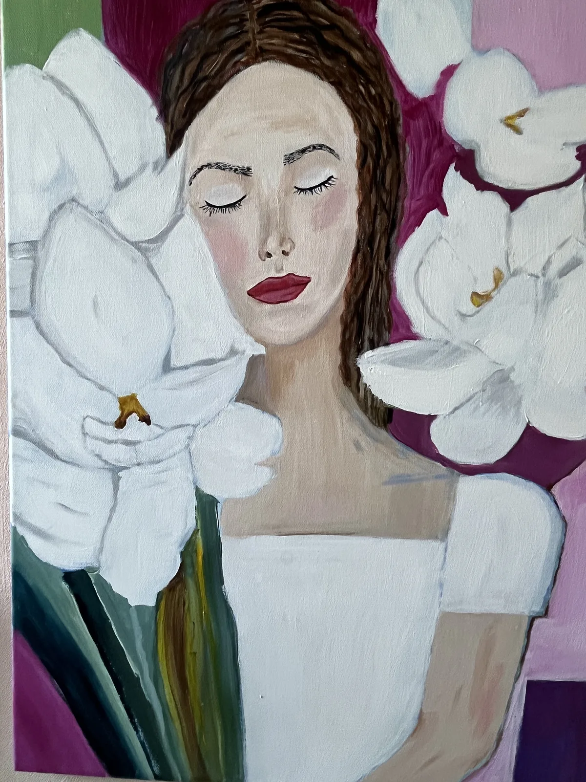 Akrylmålning Flicka med liljor 2 av Anne-sofie Lundgren