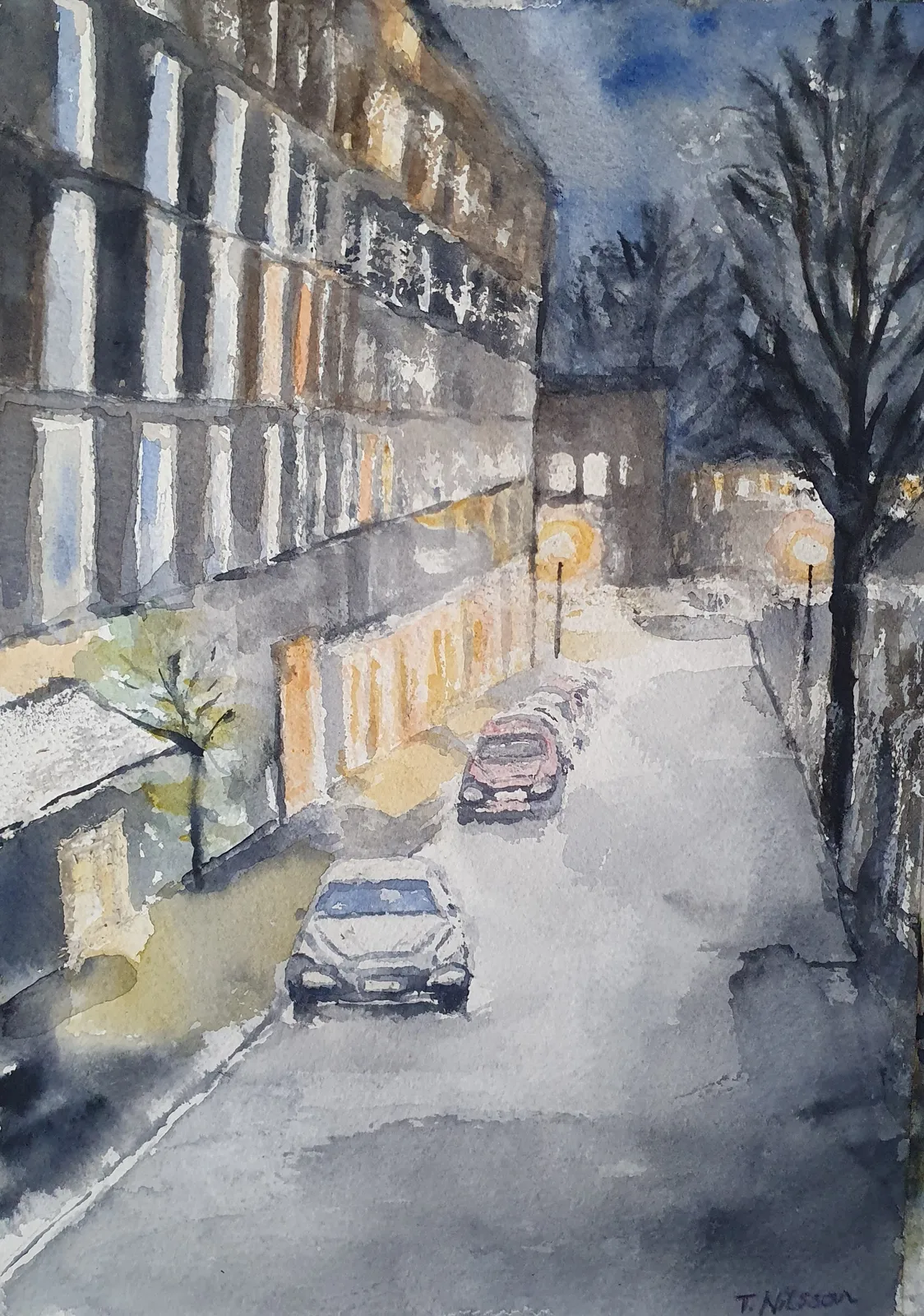 Akvarell Stadsljus av Tony Nilsson