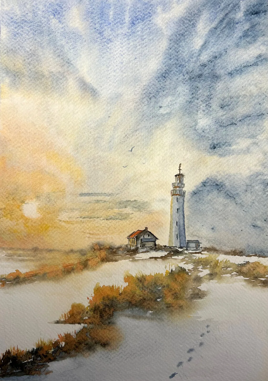 Akvarell Fyren av Inger Axbrink