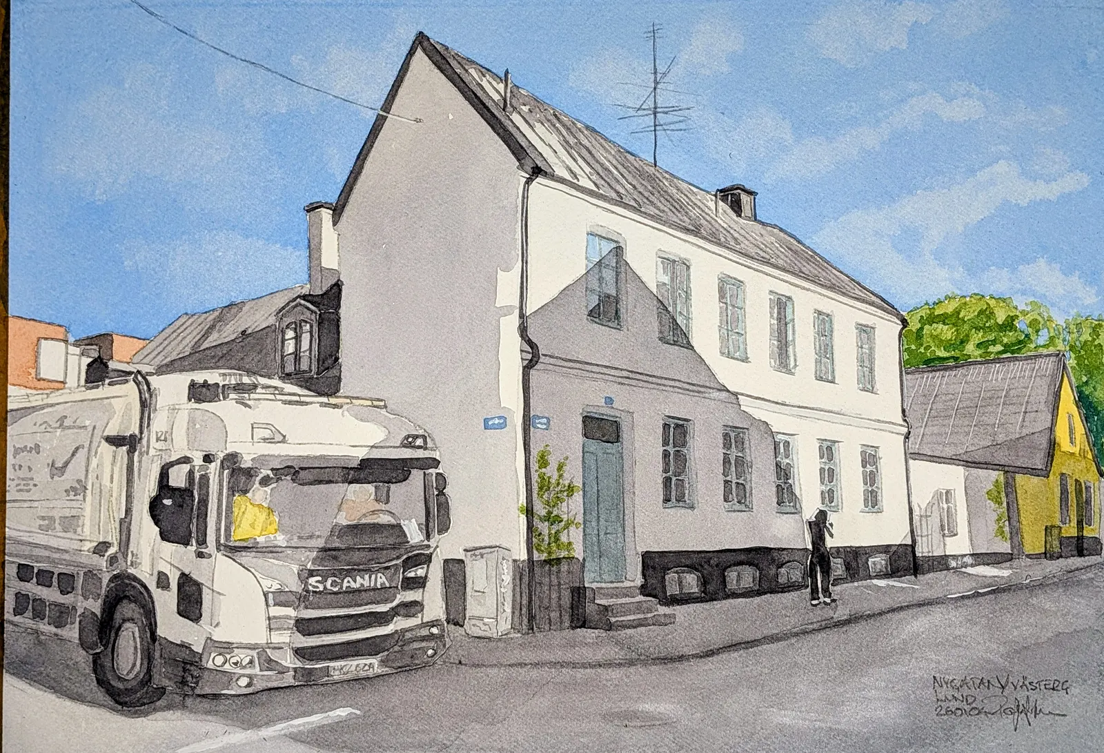 Akvarell Nygatan / Västergatan i Lund av Pär Håkan Henriksson