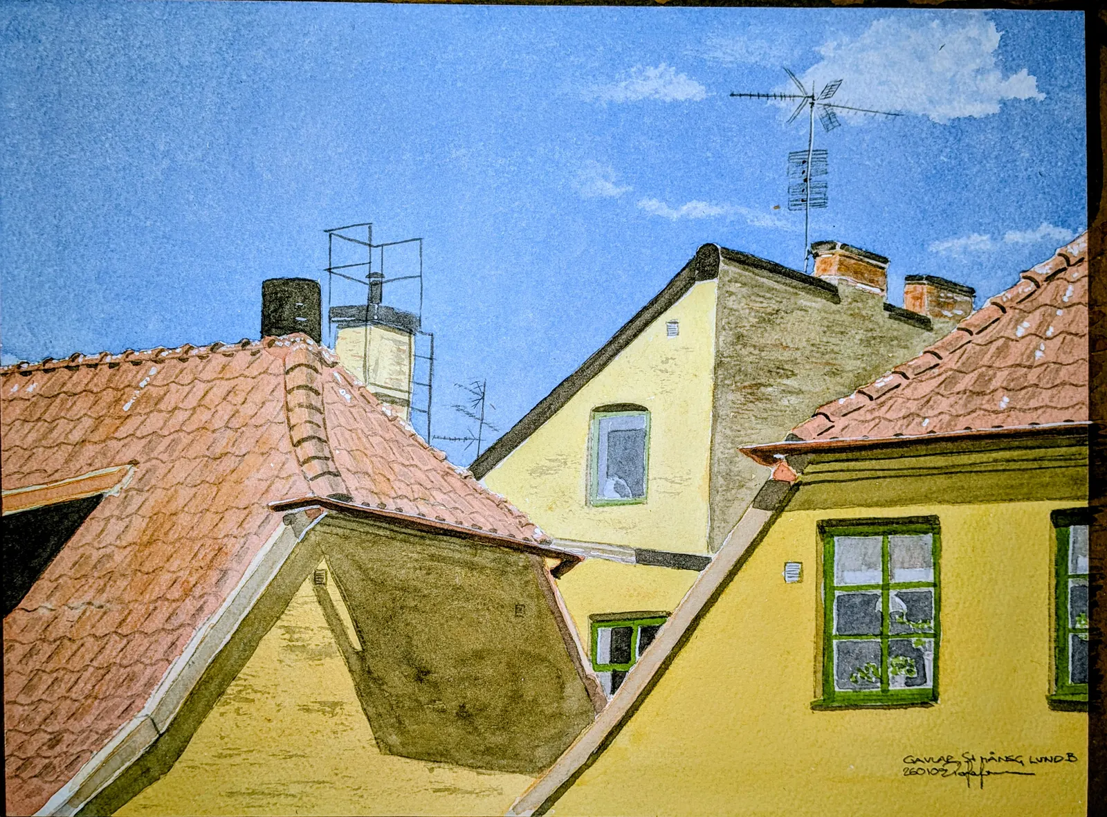 Akvarell Gavlar S:t Månsgatan av Pär Håkan Henriksson