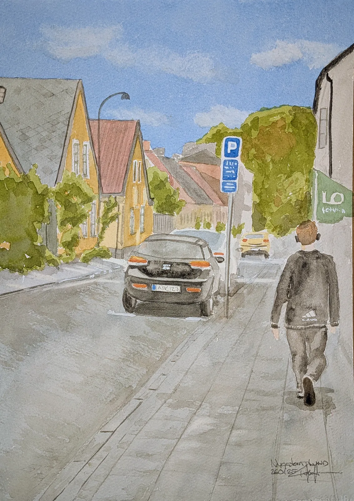 Akvarell Nygatan Söderut av Pär Håkan Henriksson