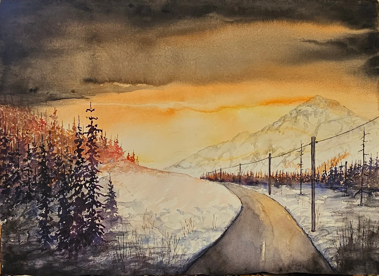 Akvarell På väg till fjällen av Susanna Nicolosi