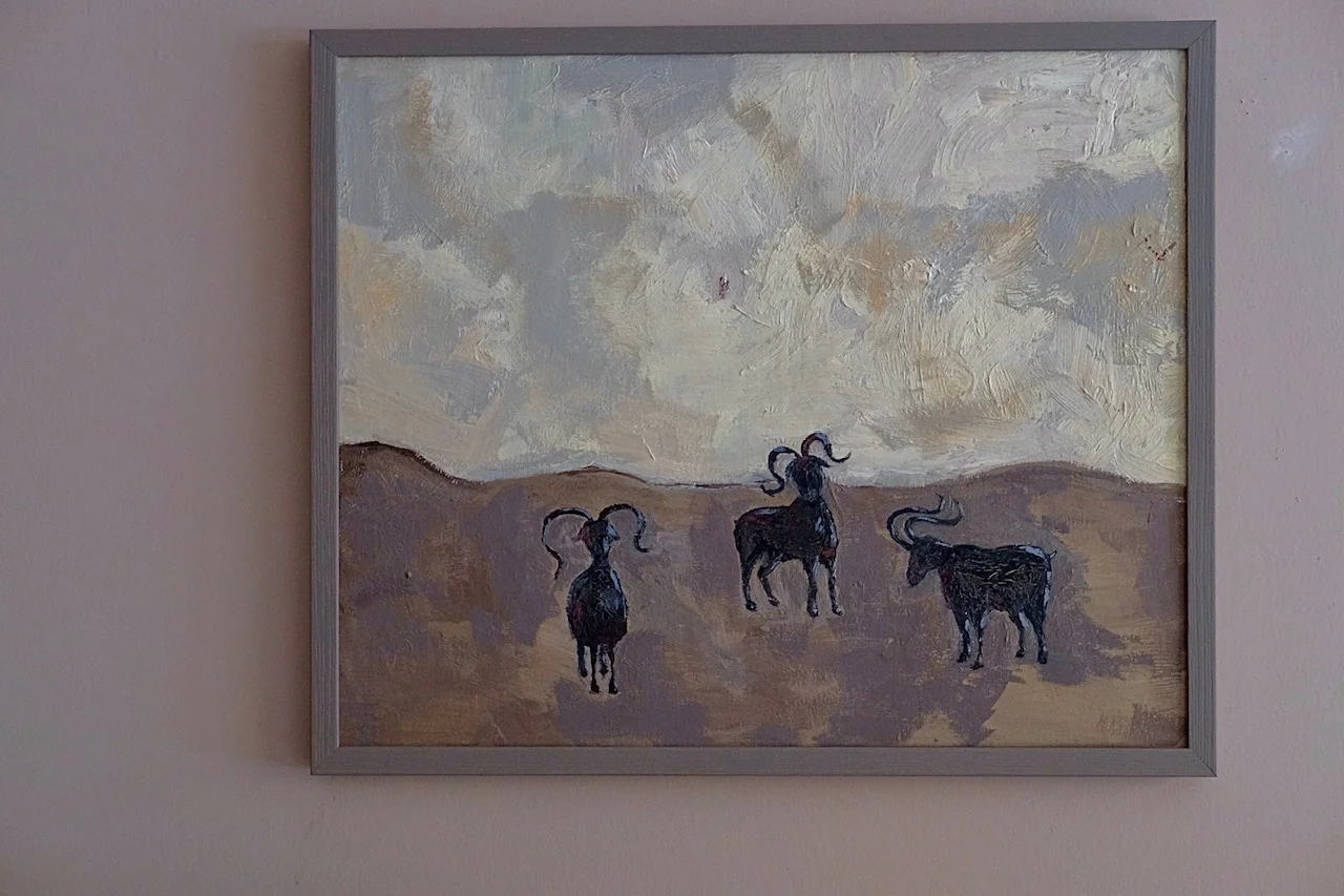 Oljemålning Goats av Michaela Grut
