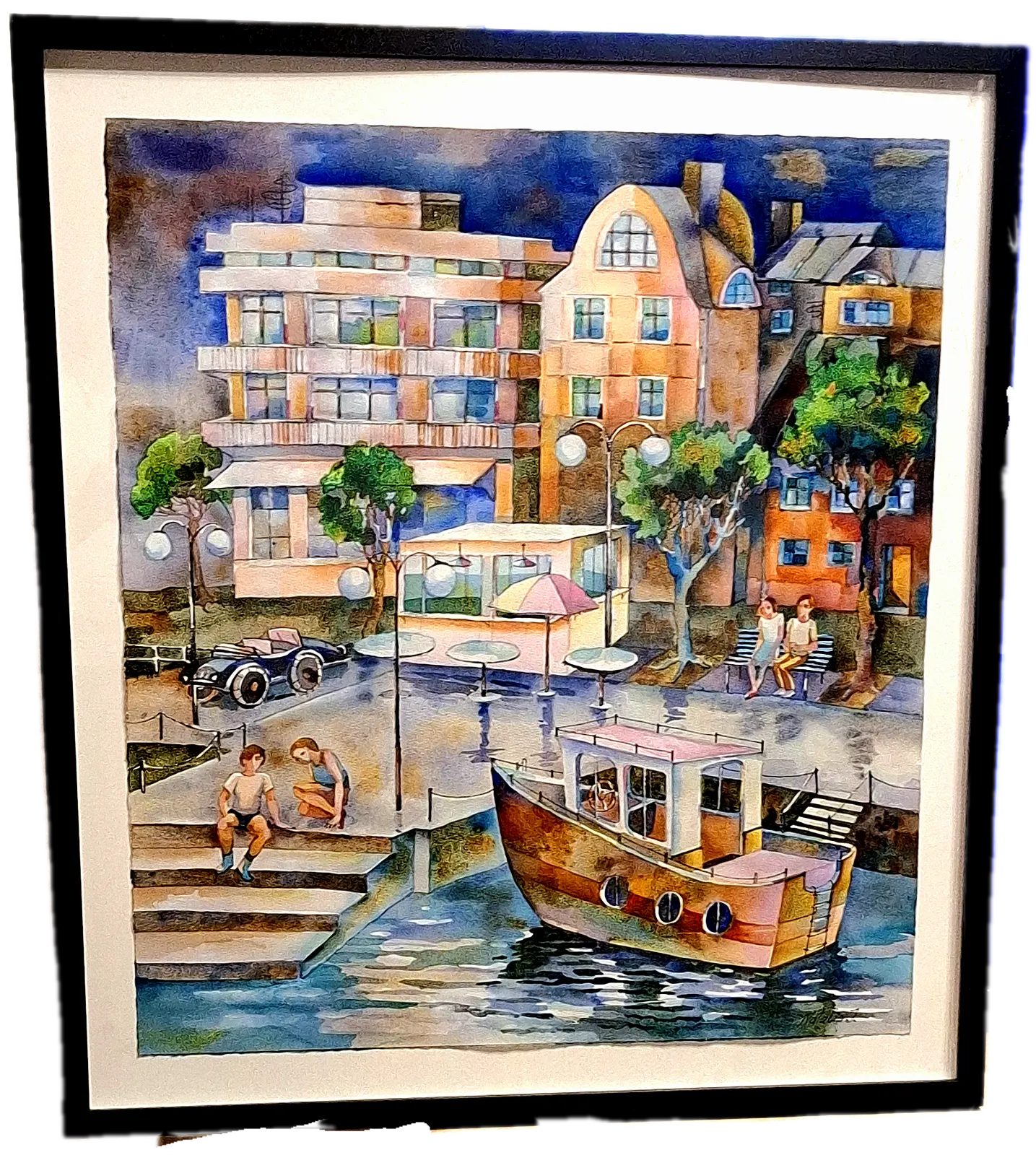 Akvarell Vid kajen av Natalia Johansson