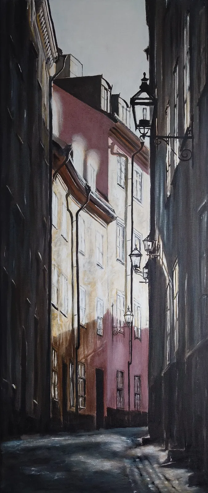 Oljemålning Baggensgatan i gamla stan av Lotta Björk