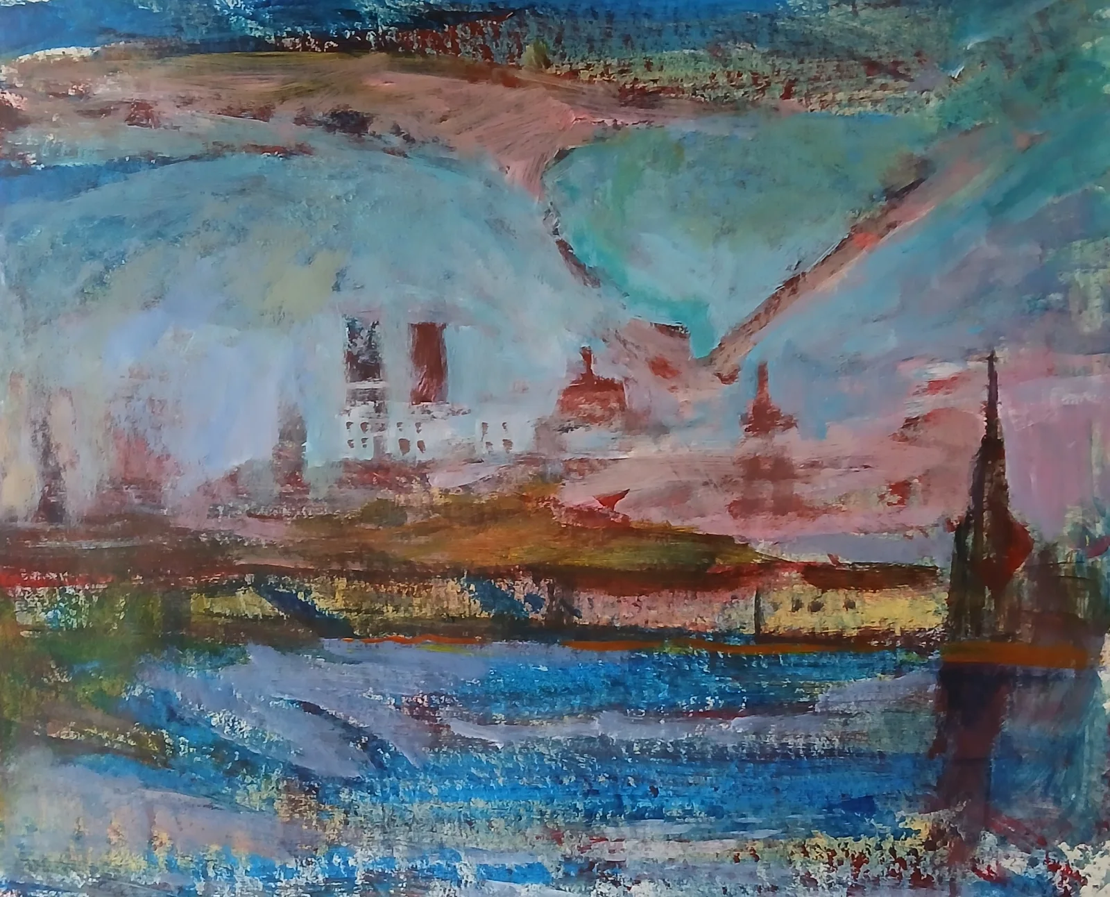 Akrylmålning Mammas utsikt; Norrmälarstrand av Lena Sandberg