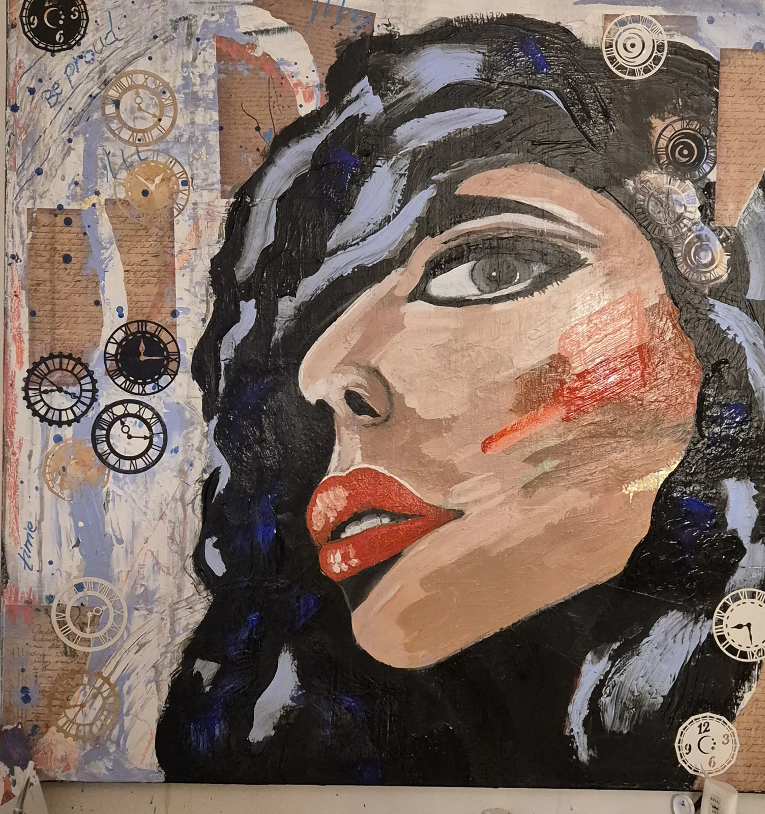 Akrylmålning Time av Sandra Johansson