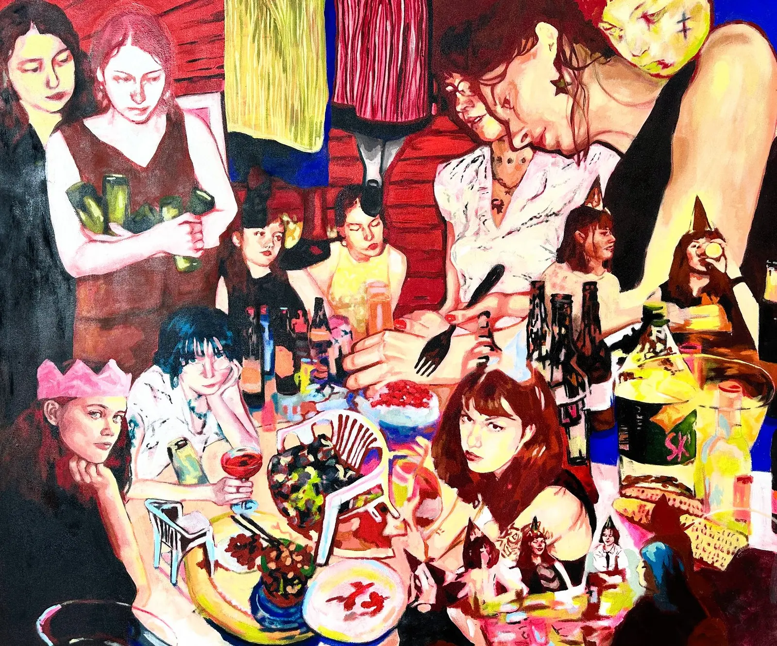 Akrylmålning Kalas i det tredje rummet av Tindra Ferner