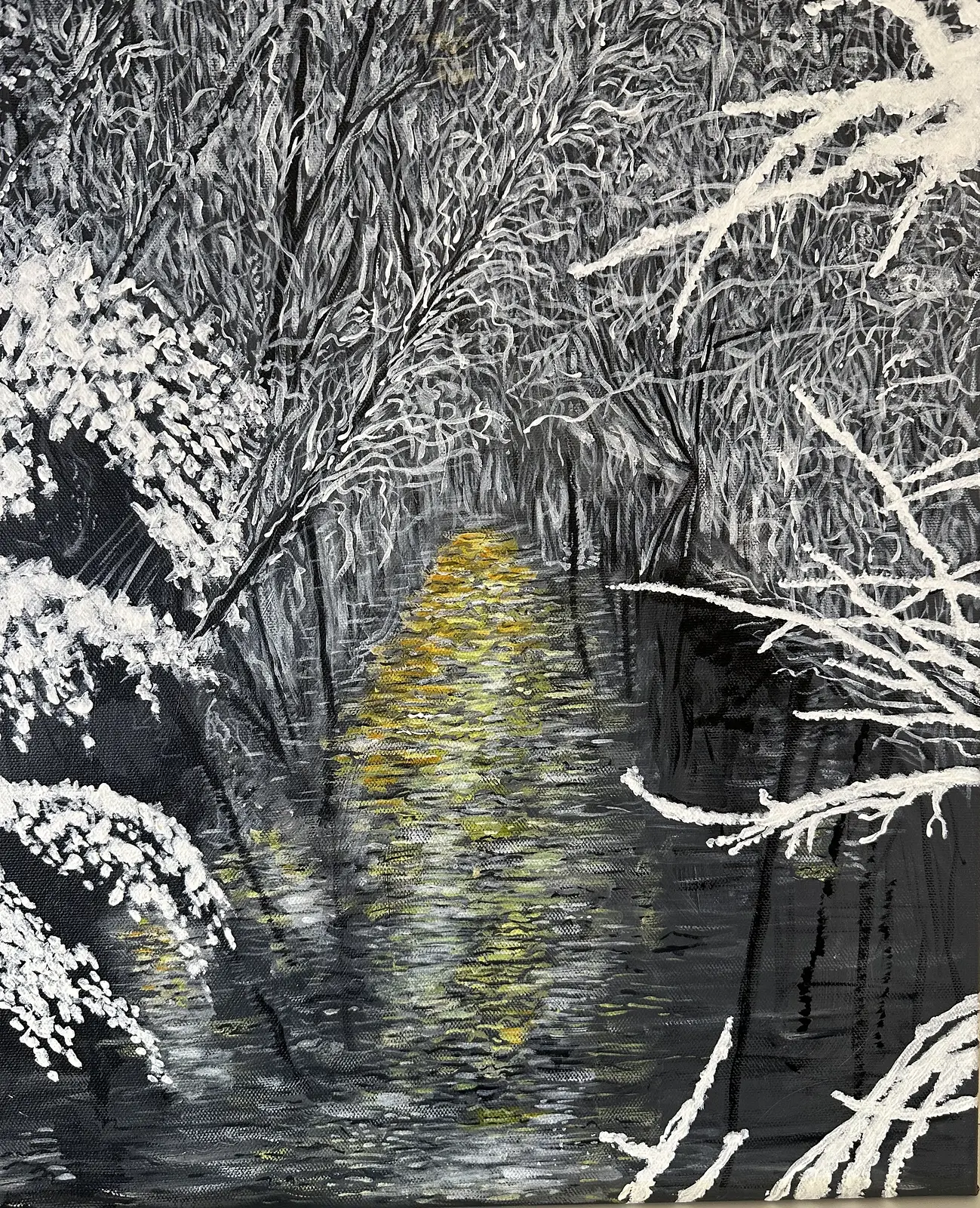 Akrylmålning Vinterbäck av Marie-Helén Andersson