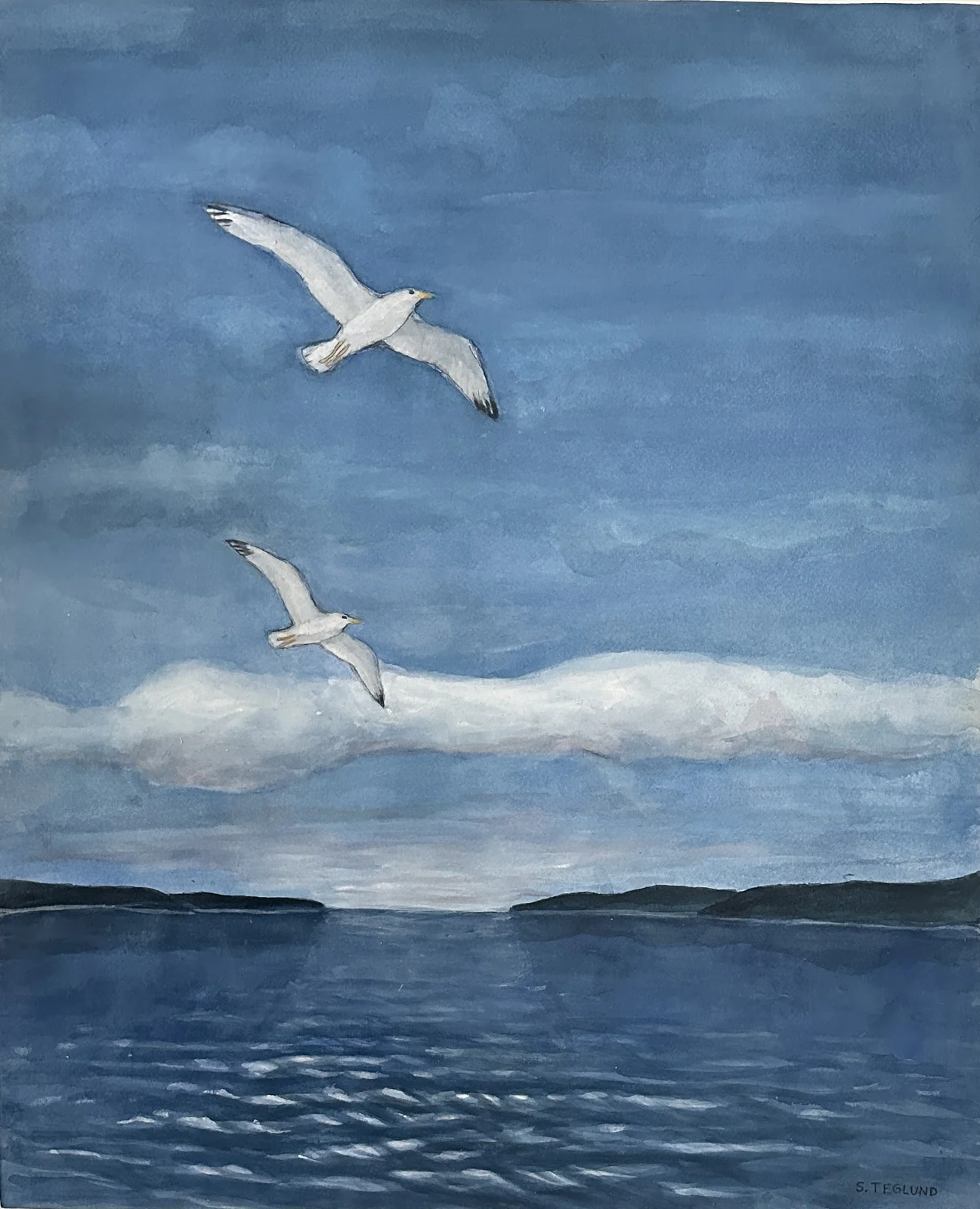 Akvarell Måsarna av Sven Teglund