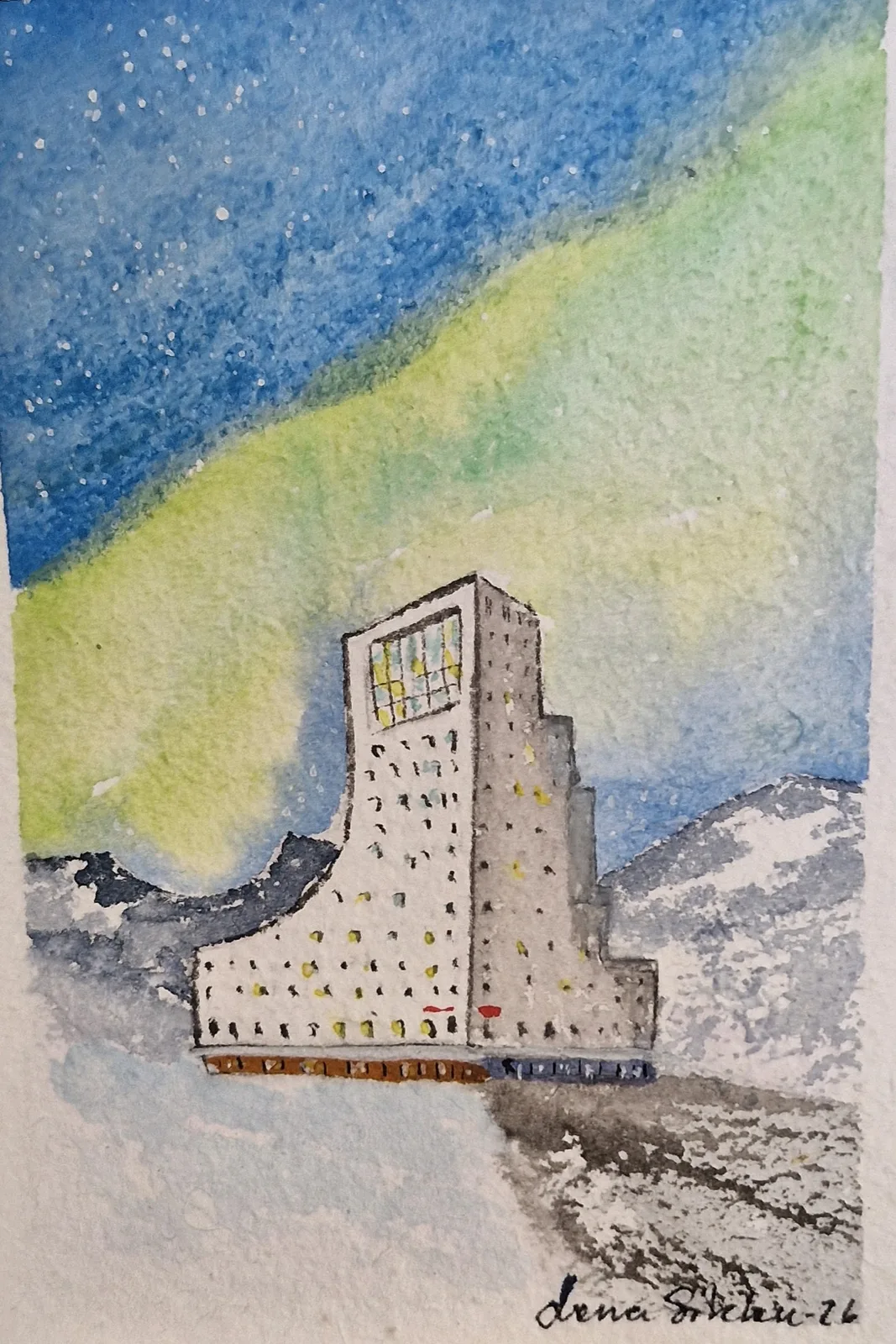 Akvarell Kiruna , Luossavaara av Lena Sikku