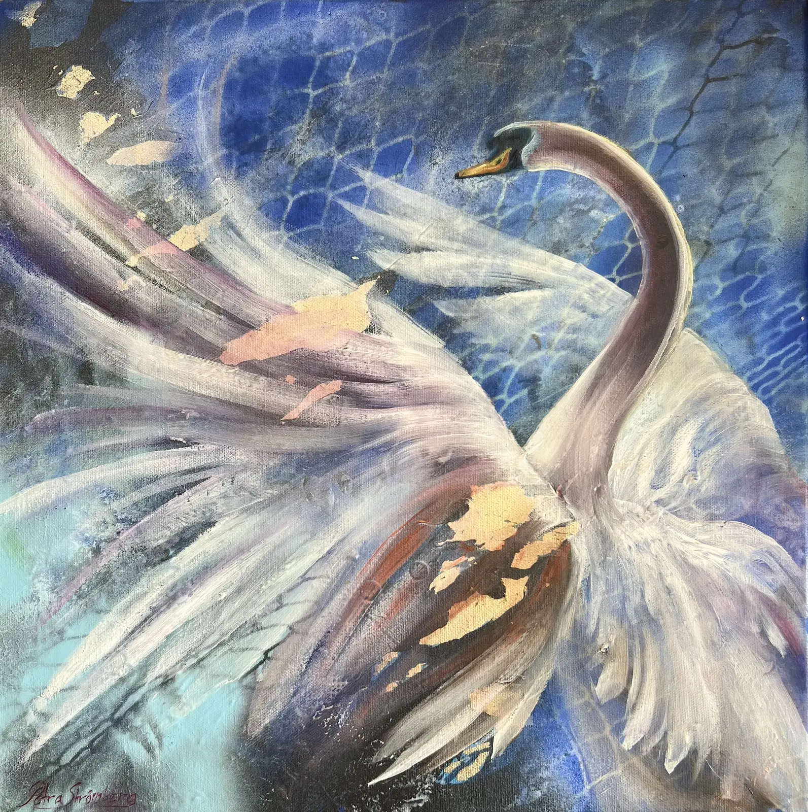 Oljemålning Glowing Swan av Petra Strömberg