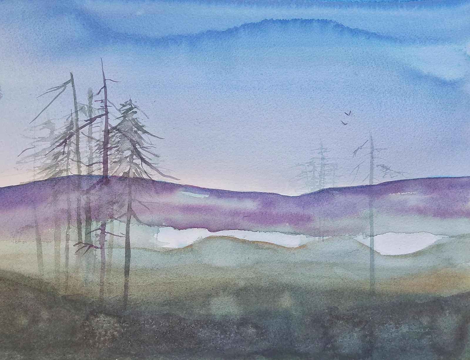 Akvarell Uppåt det blå av Elisabeth Sjölander