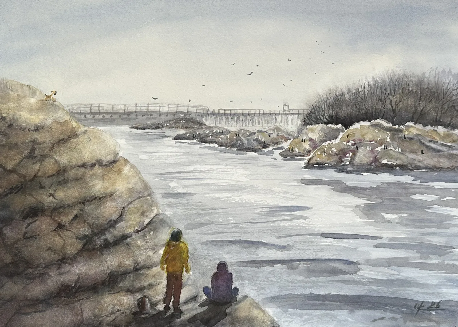 Akvarell En viloplats vid floden av Olga Kharyakova